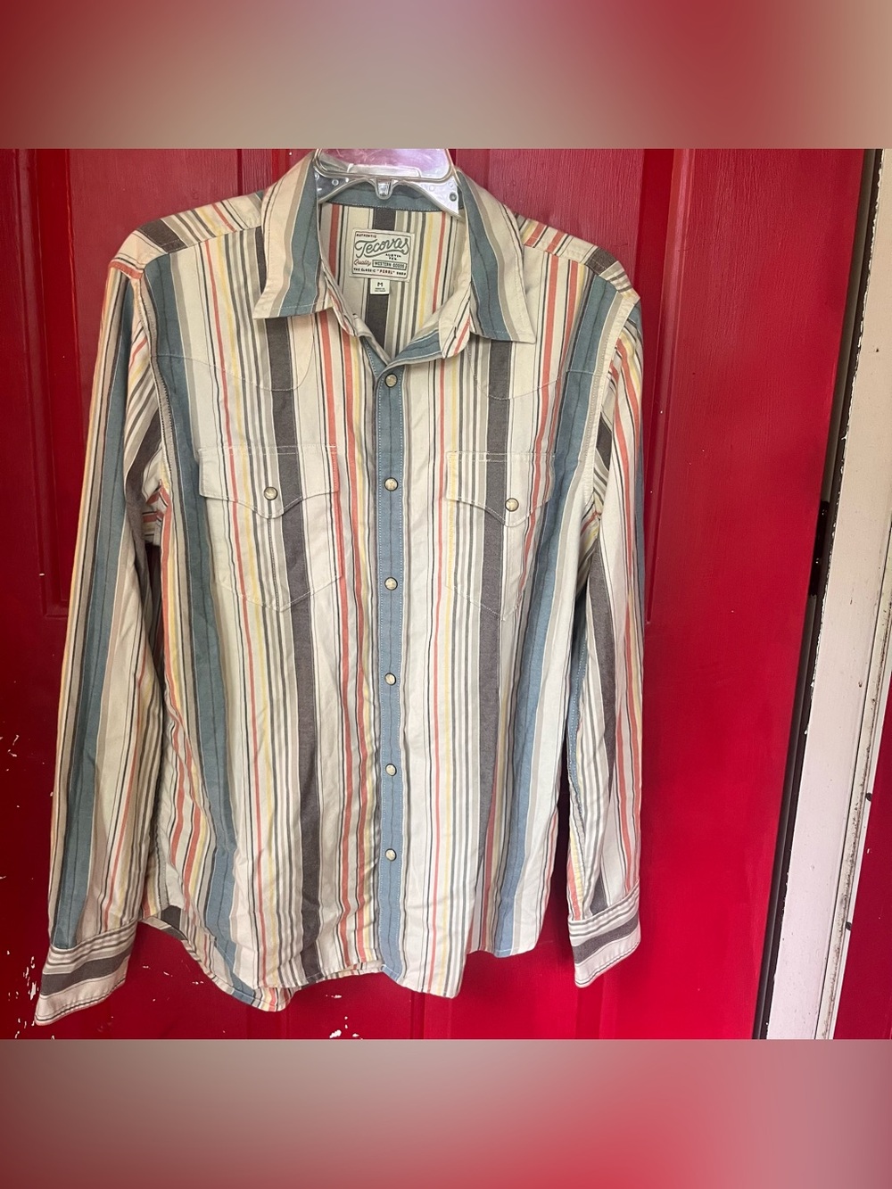 Tecovas pearl snap Multicolor Striped Button-Down Shirt - Blue white gray Cream